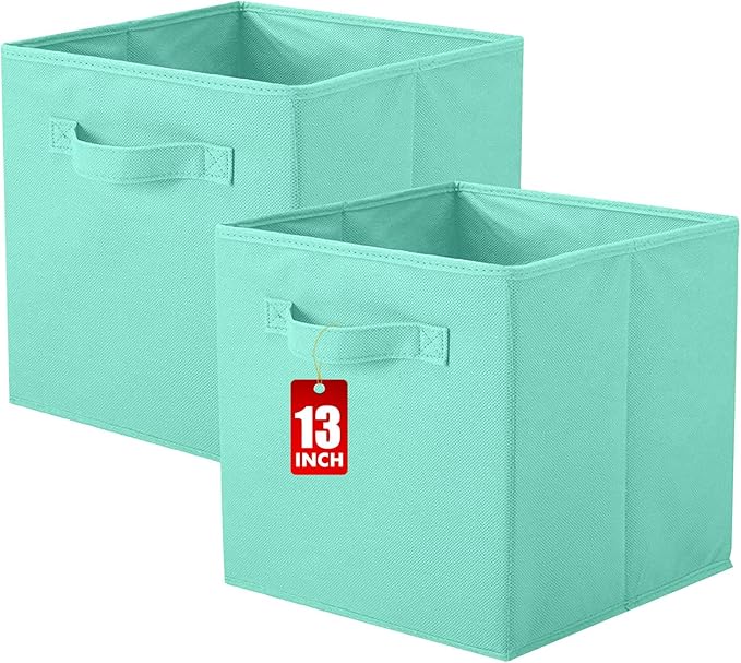 ShellKingdom Storage Bins, Foldable Fabric Storage Cubes And Cloth Organizer Drawer For Closet And Toys, 13 X 13 X 13 INCH, 2 Pack (Mint Green)