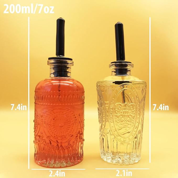Glass Coffee Syrup Dispenser Bottles 7 OZ with Metal Pour Spout, 2-Pack Syrup Bottles Set with Funnel, Perfect for Maple, Honey Syrup, Oil, and Sauces - Coffee Bar Accessories