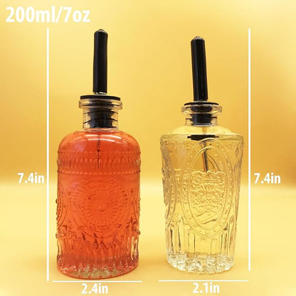 Glass Coffee Syrup Dispenser Bottles 7 OZ with Metal Pour Spout, 2-Pack Syrup Bottles Set with Funnel, Perfect for Maple, Honey Syrup, Oil, and Sauces - Coffee Bar Accessories