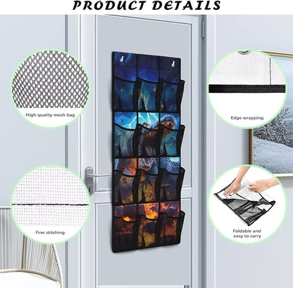Cool Dinosaur Over The Door Organizer with 12 Large Mesh Pockets, Heavy Duty Oxford Fabric Shoe Rack for Closet, Space Saving Storage for Kids Room Toys & Shoes