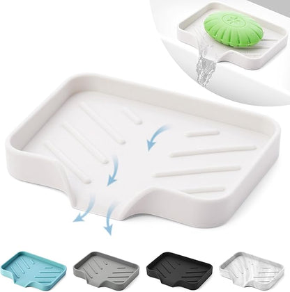 Silicone Soap Dish & Tray - Self Draining, Durable Rubber with Drainage - Kitchen & Shower Soap Holder