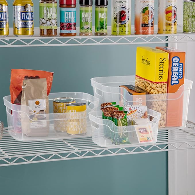 Sterilite 5.25 in. x 9.5 in. x 13 in. Clear Plastic Cube Storage Bin w/Carry Handles, 8-Pack 8 x 13348608