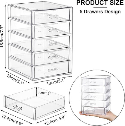 ELLDOO Rollerball Perfume Organizer with 5 Drawer, Clear Acrylic Perfume Storage Holder Beauty Scent Holder, Makeup Lipgloss Lipstick Display Case Office Supplies Box