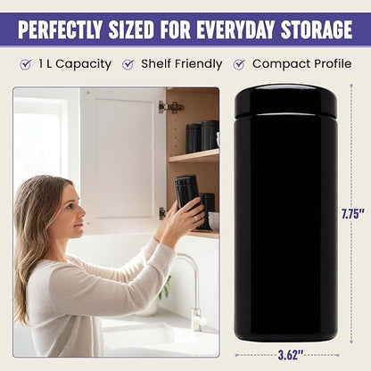 Infinity Jars, 1 L (12 oz) Airtight Coffee Canister Ultraviolet Glass Coffee Bean Storage Container Antistatic, Light Blocking Container for Coffee, Herbs, Tea & Spices Durable