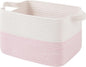 OIAHOMY Woven Storage Basket for Shelves, Rectangle Cotton Rope Baskets for Organizing, 13 x 10 x 9 in, Storage Bins for Dog Toys,Towel,Books,Gift,Pink and White