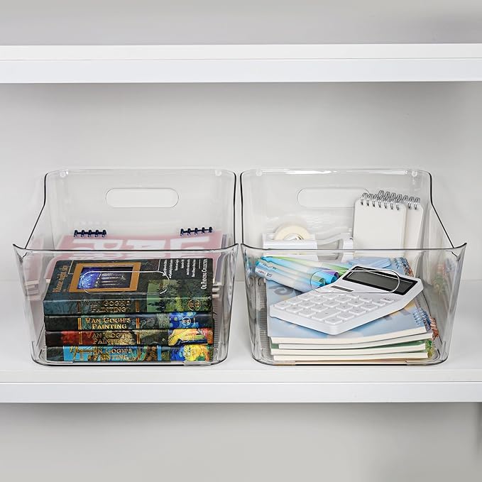 Tiawudi 2 Pack Plastic Storage Bins, Extra Large Pantry Organizer, 13.5" x 10" Clear Storage Containers and Organizer Bins, Multi-Use Bins for Home, Kitchen, Closet and Cabinet