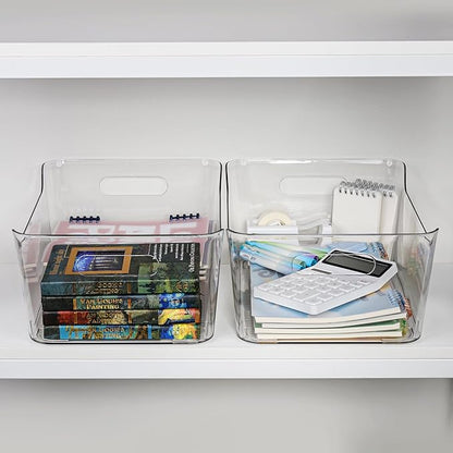 Tiawudi 2 Pack Plastic Storage Bins, Extra Large Pantry Organizer, 13.5" x 10" Clear Storage Containers and Organizer Bins, Multi-Use Bins for Home, Kitchen, Closet and Cabinet