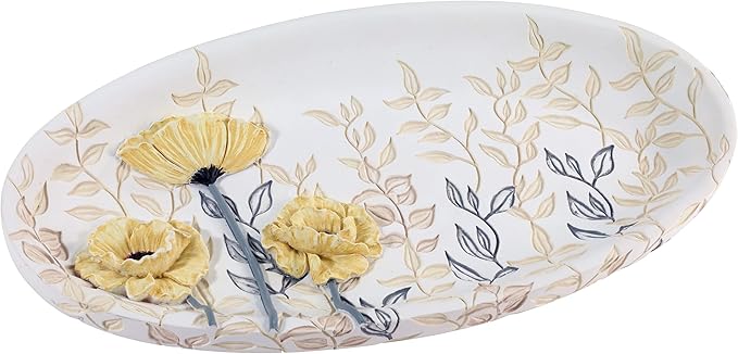 Avanti Linens - Vanity Tray, 100% Hand-Painted Resin Bathroom Accessories, Floral Home Decor (Marielle)