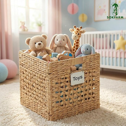 Water Hyacinth Storage Baskets For Shelves, Woven Baskets For Storage, Baskets For Organizing, Wicker Storage Basket, Seagrass Storage Baskets, Organization Baskets 3 Pcs (12 Inch Set 4)