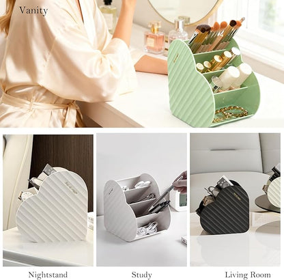 Heart-Shaped Slanted Makeup Organizer – 4-Compartment Tiered Storage, Durable Food-Grade Material, Stylish Vanity & Desk Cosmetic Holder (Black)