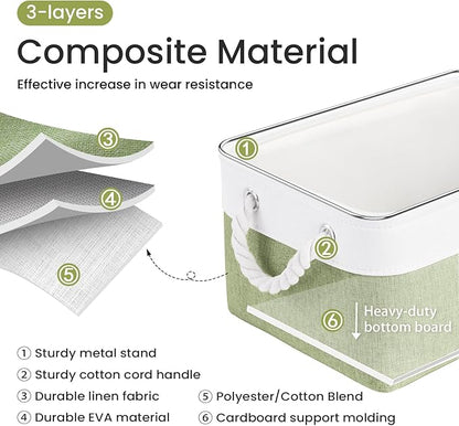 Storage Baskets for Shelves 13.8x9.8x6.7 Inch, Foldable Fabric Storage Bins with Handles, Small Storage Baskets for Organizing Closet, Office, Home Organization (6-Pack, White&Green)