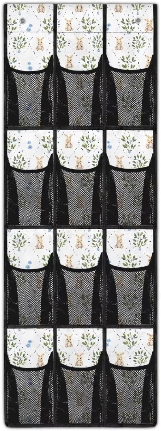 12 Large Mesh Pockets Easter Bunny Flower Over the Door Shoe Organizer Sturdy Oxford Fabric Shoe Rack for Door Shoe Hanger