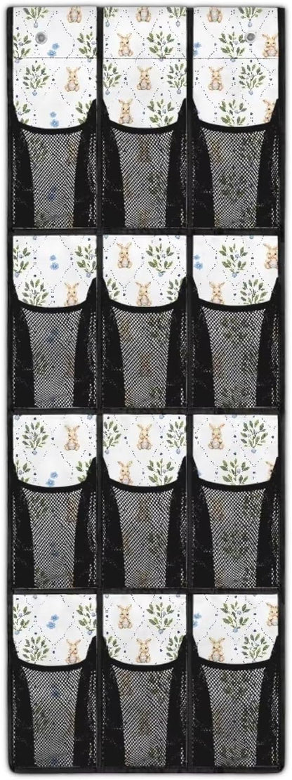 12 Large Mesh Pockets Easter Bunny Flower Over the Door Shoe Organizer Sturdy Oxford Fabric Shoe Rack for Door Shoe Hanger