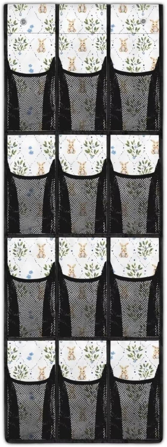 12 Large Mesh Pockets Easter Bunny Flower Over the Door Shoe Organizer Sturdy Oxford Fabric Shoe Rack for Door Shoe Hanger