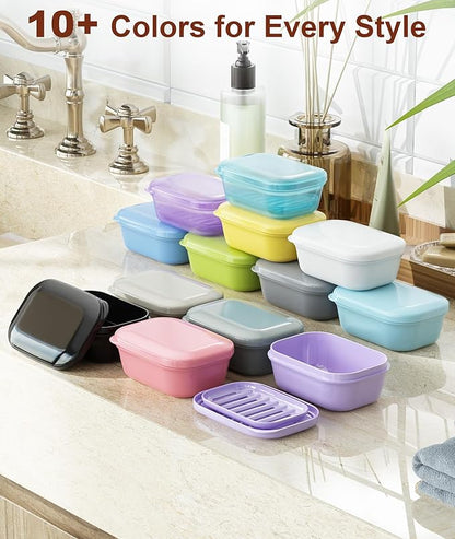 Quatish Leakproof Soap Dish with Lid & Draining Layer, Shatterproof Travel Bar Soap Holder Case Container, Portable Travel Size Toiletries Essentials for Camping, Gym, Bathroom, Beige