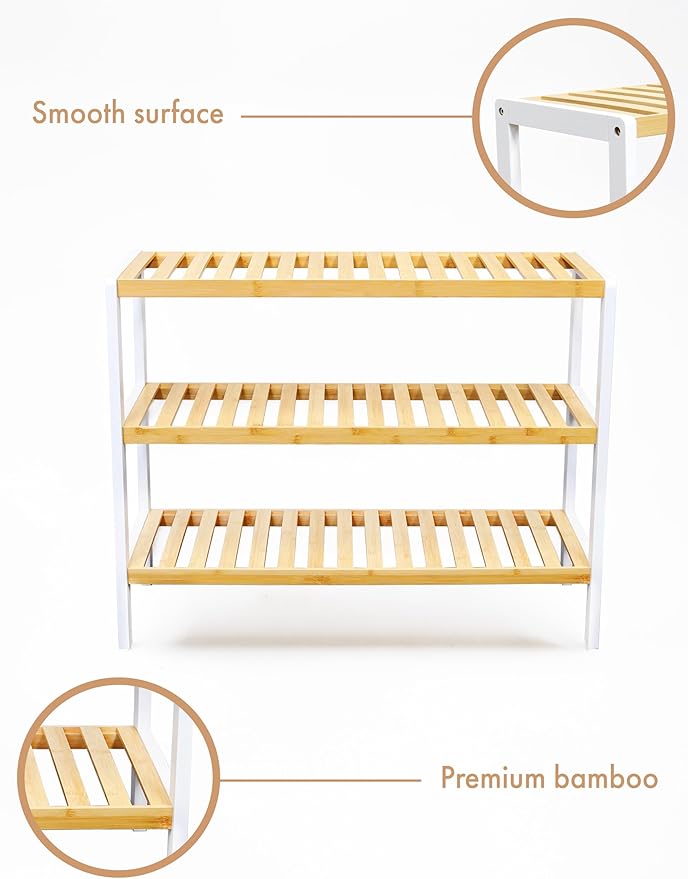 RoyalHouse Bamboo Shoe Rack, 3-Tier Shoe Organizer, Perfect Free Standing Shoe Rack for Living Room, Closet, Entryway, Bedroom