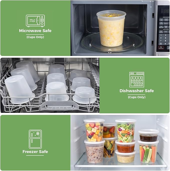 vivigu Deli Containers with Lids 48 Sets, 32/16/8 oz Food Storage Containers with Lids for Takeout Meal Prep Storage, Plastic Soup Container Leak-Proof & BPA Free, Freezer/Microwave/Dishwasher Safe