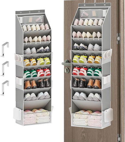 Back Door Shoe Organizer - 171x41.5x17cm Over Door Shoe Rack, 8 Layer Hanging Storage | Large Pocket Holder for 16-24 Shoes Utility Room Bathroom Bedroom Dorm RV Classroom Entryway Closet Organizer