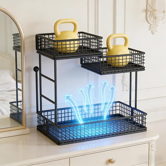 BCWW 3 Tiers Makeup Organizer Countertop Multi Bathroom Counter Organizer Metal Fruit Basket Perfume Skincare Organizers Holder for Vanities, Cabinet, Cosmetic, Dresser Organizer (Square(Black))