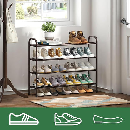 kiplant Metal Shoe Rack, Expandable Metal Shoe Rack for Closet, Entryway & Hallway (Brown, 4-Tier_Long)