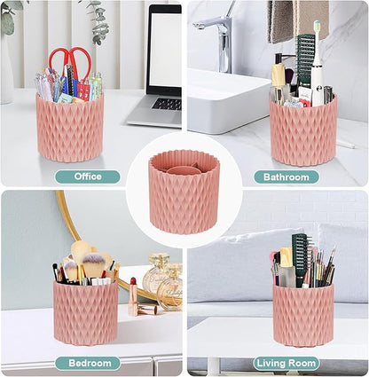 WAFJAMF Makeup Brush Holder 360 Rotating Cosmetics Holders Storage Cup for Vanity Desktop Bathroom Countertop 5 Slot Makeup Brushes Container - Classic Style - Pink