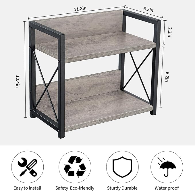 Giikin Countertop Shelf Organizer, 2 Tier Kitchen Spice Rack for Countertop, Wood Coffee Counter Shelf for Home, Particle Board and Metal, Grey, Small