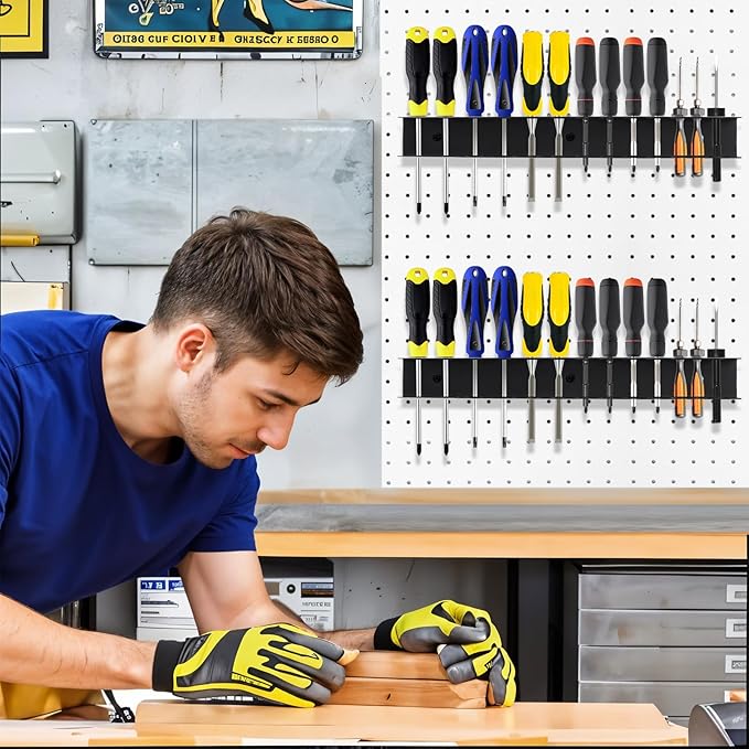 2 Pcs Screwdriver Plier Organizer Wall Mount, Screwdriver Rack, Metal Plier Holder Utility Tool Holder Organizers and Storage Rack for Garage Workshop Workbench Tool Chest Cart