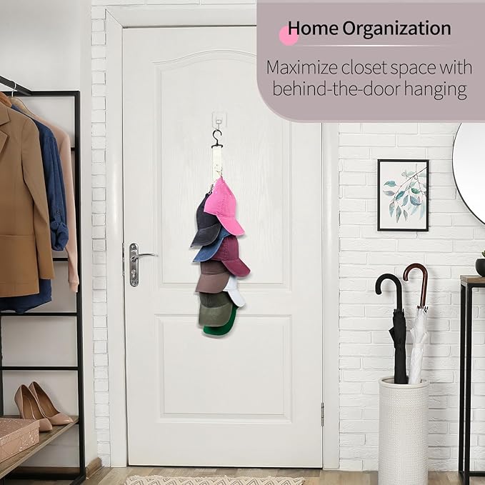 Hat Organizer Baseball Caps Rack Hangers 2PCS Door Hat Racks with 8 Stainless Steel Clips Cap Wall Holder Closet Storage Organizer Over Door Wall Caps Storage Hangers Beige