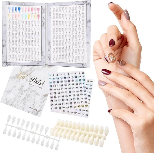 160-Color Nail Tip Display Book with 240 Blank Tips - Portable Folding Organizer for Salon Professionals & DIY Nail Art, Tool-Free Installation, Numbered for Easy Color Matching