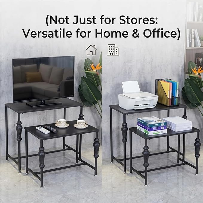 Industrial Retail Display Tables, Standing Clothing Shoes Display Rack, Set of 2 Boutique Display Riser, Retro Unit Storage Shelves, Garment/Handbag Display Stand