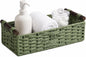 Sage Green Woven Bathroom Basket with Wood Handles — Toilet Paper Storage Organizer, Green Wicker Back of Toilet Basket, Boho Sage Green Bathroom Decor Tray for Tank Top or Shelf