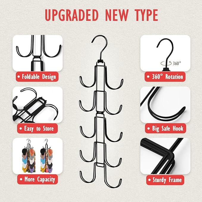 Baseball Hat Organizer for Closet: Hanging Cap Rack with 10 Rotatable Large Hooks - Metal Hat Hanger for Wall Home Door Apartment - Holds Up to 40 Baseball Caps - 1 Pack Black