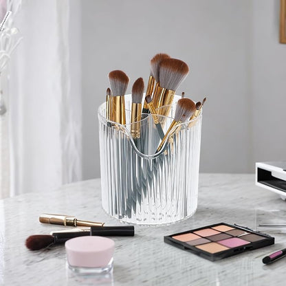 VOCOSTE Makeup Brush Cup, Makeup Organizer, 4 Slot Makeup Brush Holder, Cosmetics Storage Cup, for Vanity for Desktop, for Bathroom Countertops, Clear White