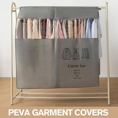 Non woven clothing cover with transparent window, suitable for hanging clothing storage protectors for dresses, tops, and outerwear (Grey, 24inch*2Pack)