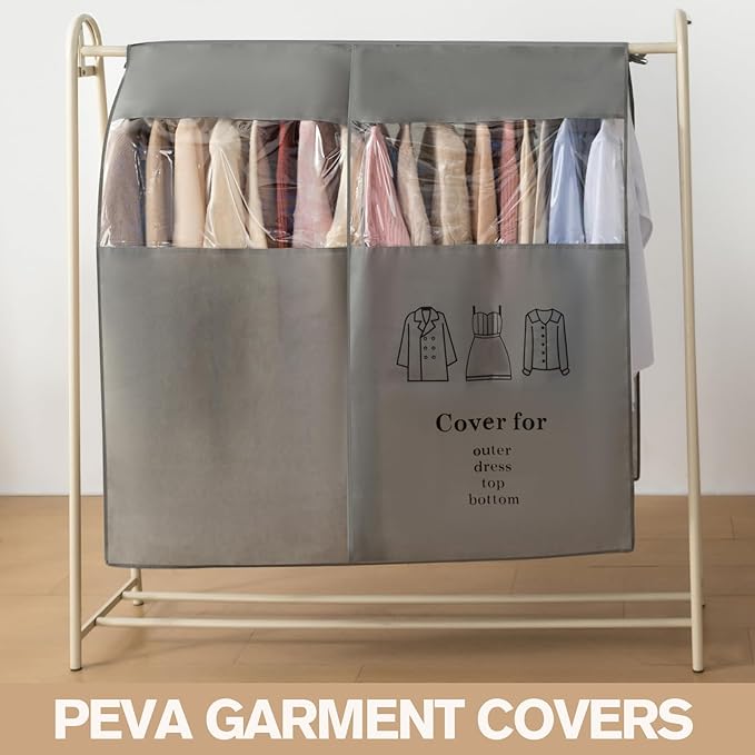 Non woven clothing cover with transparent window, suitable for hanging clothing storage protectors for dresses, tops, and outerwear (Ecru, 24inch*2Pack)