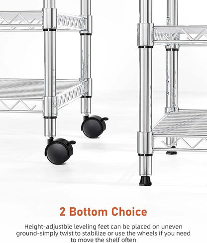 YSSOA Heavy Duty 3-Tier Storage Shelves 750Lb Capacity, 24.02" D x 13.78" W x 21.97" H Shelving Unit for Pantry, Garage, Laundry and Kitchen, Chrome