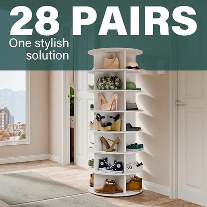 Waleaf 7 Tier Rotating Shoe Rack Tower 360, Revolving Shoe Organizer Spinner, Spinning Shoe Display Lazy Susan, Shoe Carousel, Spinning Shoe Rack for Entryway, Living Room, Bedroom (White)