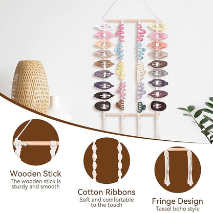 SNOWSTAR Macrame Flat Hair Claw Clip Organizer,Hanging Hair Clip Holder and Storage for Women Girls,Flat Hair Accessorie Hanger Home Decor for Wall,Door,Closet