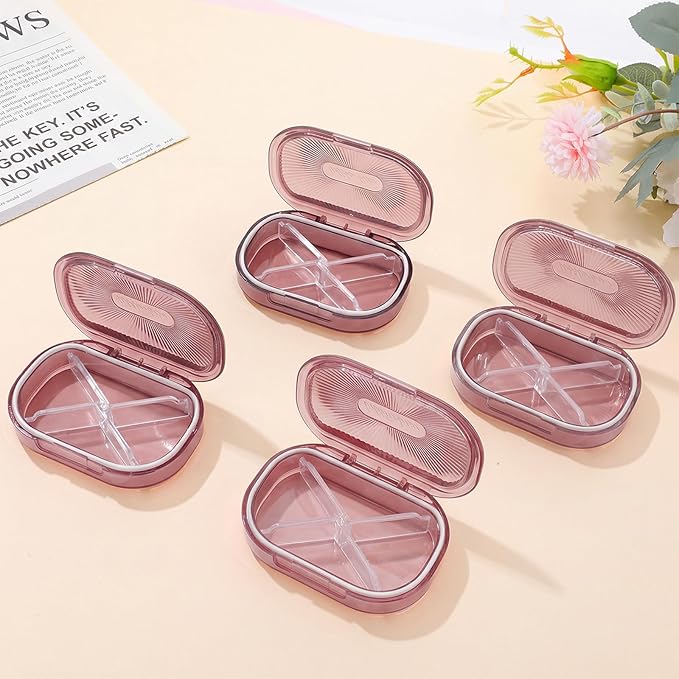 4 Pcs Qtip Holder Pink Hair Tie organizer Small Container Portable Travel Qtips Case Cotton Swab Holder Flosser Dispenser 3.94 x 2.76 Inch