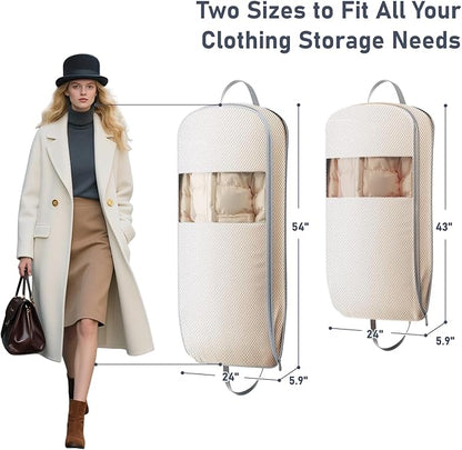 DIMJ 4 Pack 43" Compression Garment Bags for Hanging Clothes With Carry Handles and Window, Space Saving Washable Suit Bag for Dress, Clothes, Coats, Down Jacket, Closet Storage, Moving, Travel