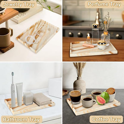 100% Natural Marble Vanity Tray - Real Stone Storage Organizer for Bathroom/Kitchen/Vanity/Dresser, Countertop Tray for Perfume, Jewelry, Home Decor, 11.8 x 7.8 x 0.7 Inch