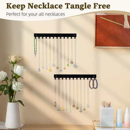 Acrylic Necklace Holder 4 Pack Wall Mounted Necklace Organizer Hanging Jewelry Organizer with 12 Hooks for Necklaces, Bracelets, Rings and Bangles Display Black