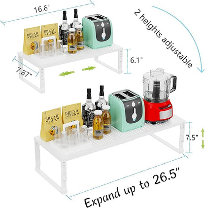 Jojocross Expandable Adjustable Stackable Kitchen Organizer, Spice Rack,Metal Pantry Storage Shelves Racks,Counter Shelf for Cabinets, Countertop, Cupboard (2 Packs/Medium/White)