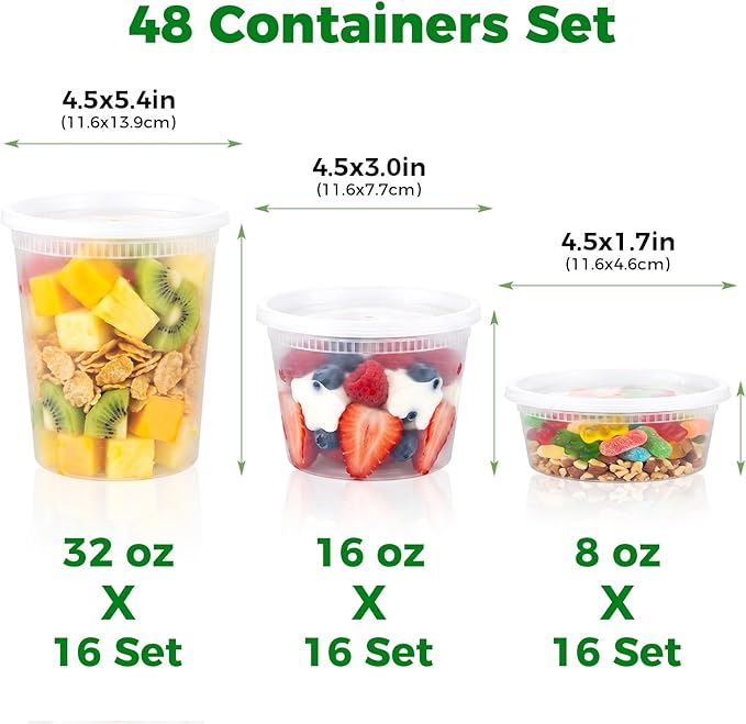 vivigu Deli Containers with Lids 48 Sets, 32/16/8 oz Food Storage Containers with Lids for Takeout Meal Prep Storage, Plastic Soup Container Leak-Proof & BPA Free, Freezer/Microwave/Dishwasher Safe