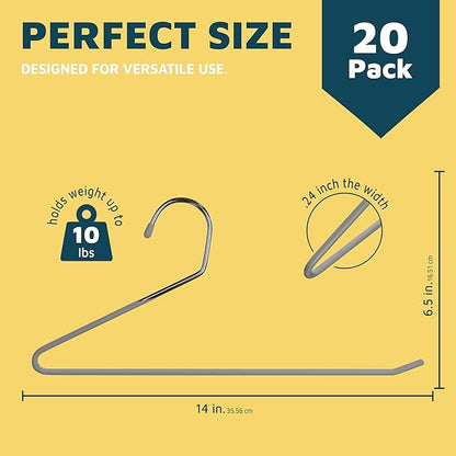 Lifemaster Metal Pants Hanger Set - 20 Pieces Elegant Non-Slip Closet Space Saving Hanger Set for Pants, Trouser, Blankets, and Jeans with Open Ended Sleek Design - Gray