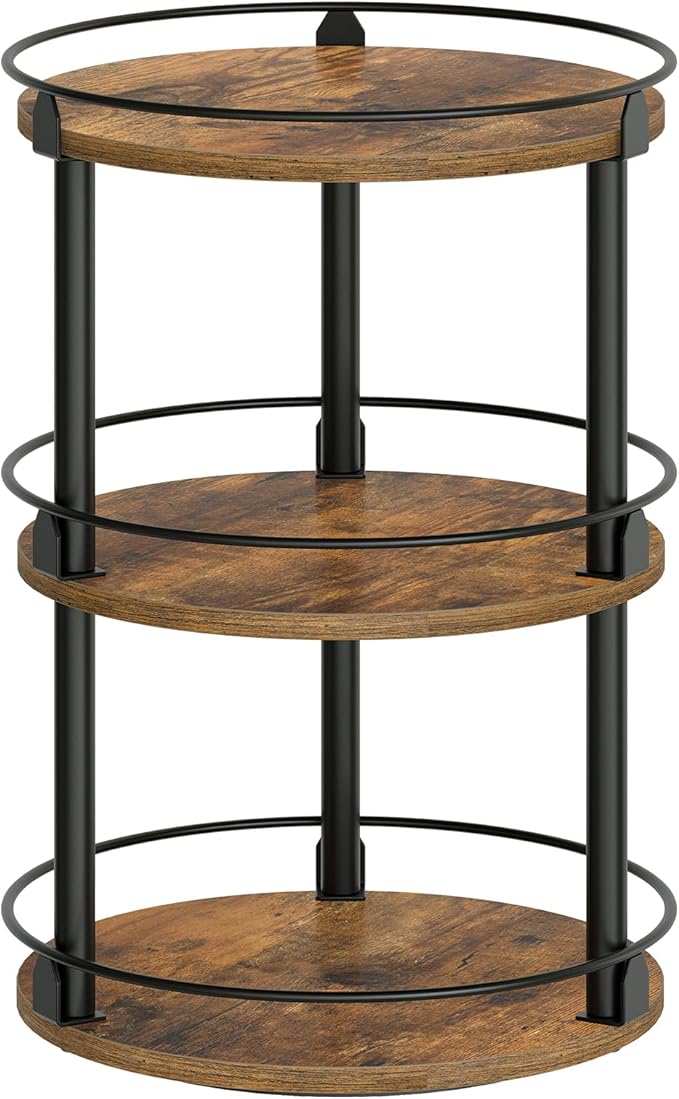 YATINEY 3-Tier Lazy Susan Organizer, Rotating Spice Rack, Spinning Organizer, Industrial Turntable Spice Rack Organizer for Cabinet, Kitchen Countertop, Pantry, Rustic Brown and Black SR23BR