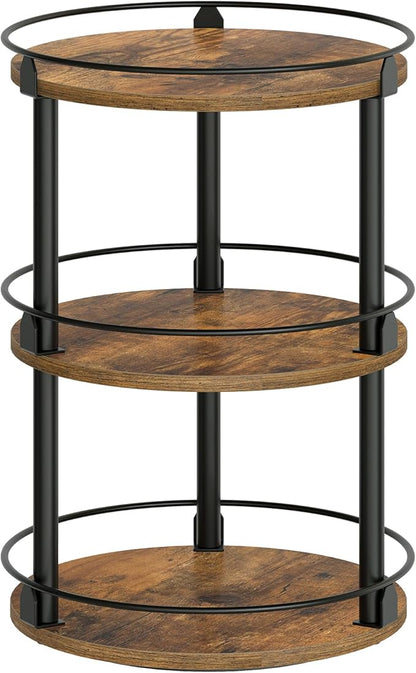 YATINEY 3-Tier Lazy Susan Organizer, Rotating Spice Rack, Spinning Organizer, Industrial Turntable Spice Rack Organizer for Cabinet, Kitchen Countertop, Pantry, Rustic Brown and Black SR23BR