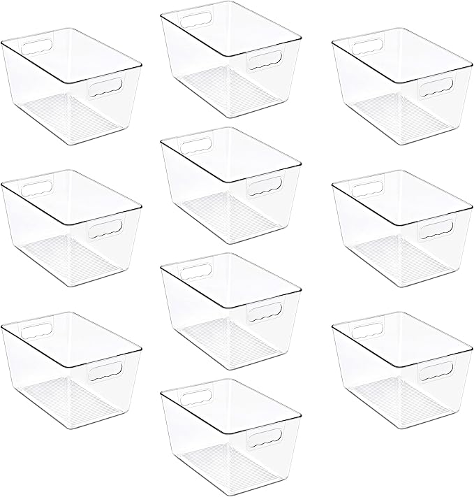 Sorbus Clear Storage Bins, 10 Pack Large Organization Bins with Handles – Clear Storage Containers for Storage, Pantry, Fridge, Cabinet, Closet & Kitchen Organization – BPA-Free Plastic
