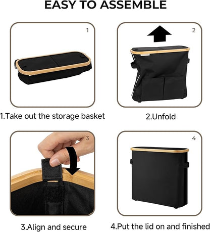 StorageWorks Toilet Paper Storage Baskets with Dual Flip Lids, Toilet Paper Organizer for Bathroom, Toilet Paper Container with Side Pocket, Holds 9 Mega or 12 Regular Rolls, Medium, Black