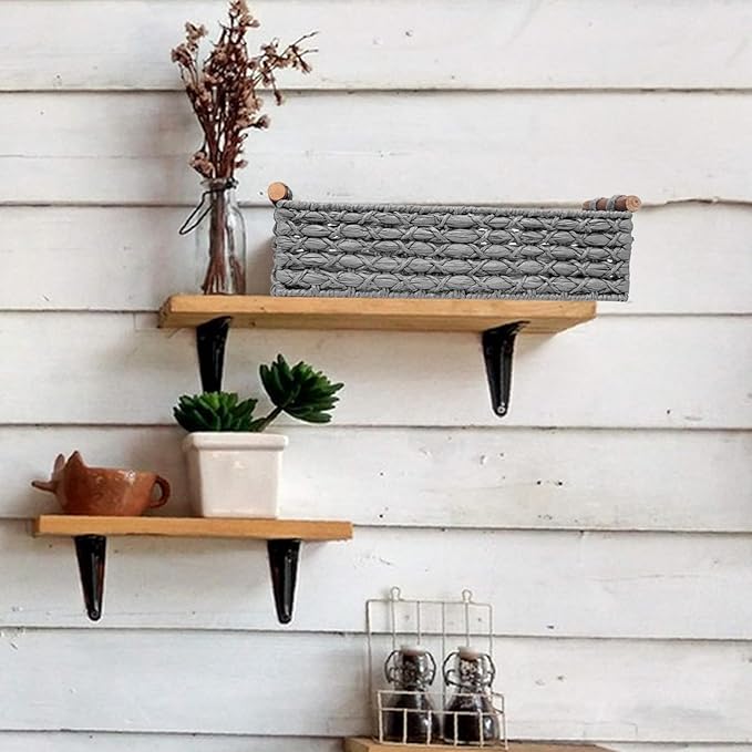Small Storage Basket Wicker Baskets for Organizing with Handle Decorative Storage Bin for Countertop Toilet Paper Basket for Toilet Tank Top Small Baskets,Light Grey